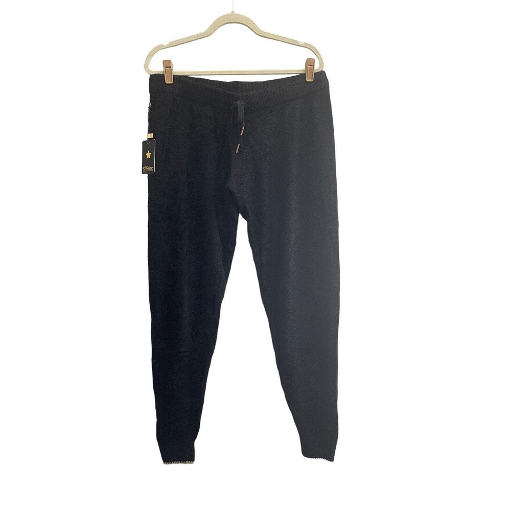NWT PJ SALVAGE Womens Large Black with Metallic Gold Luxe Sweater Pants #PQ6/45